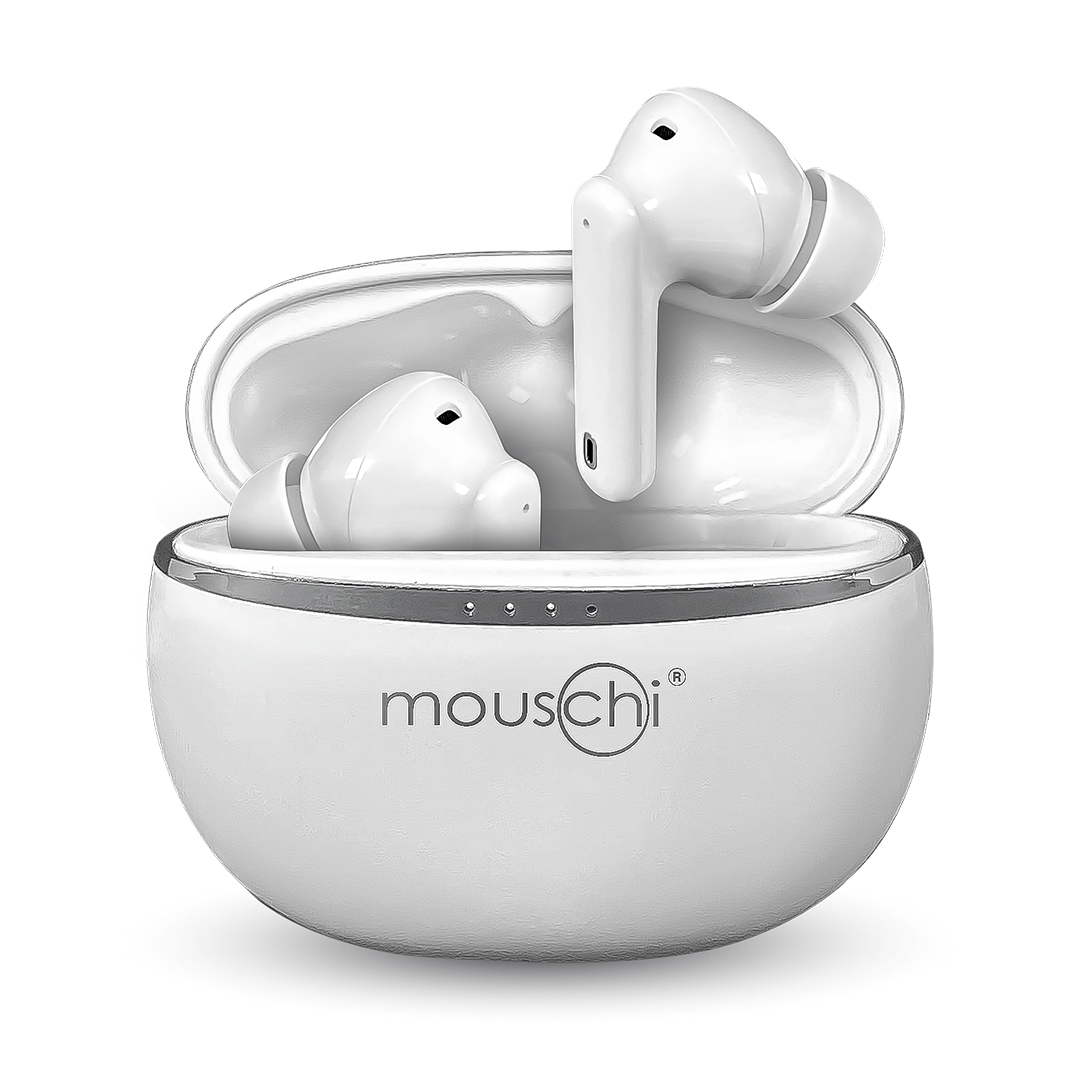 mouschi BEM base bluetooth earbuds white