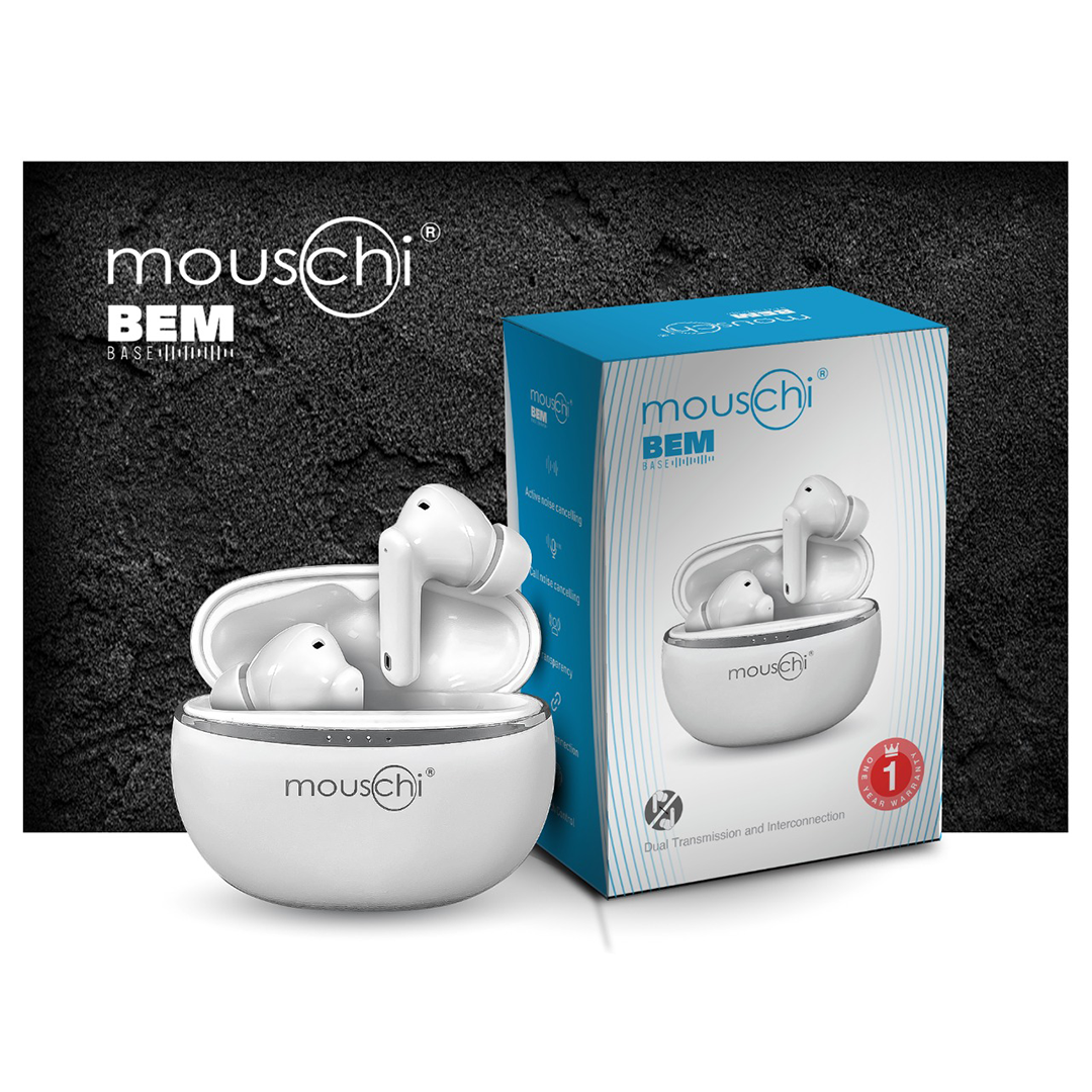 mouschi BEM base bluetooth earbuds white