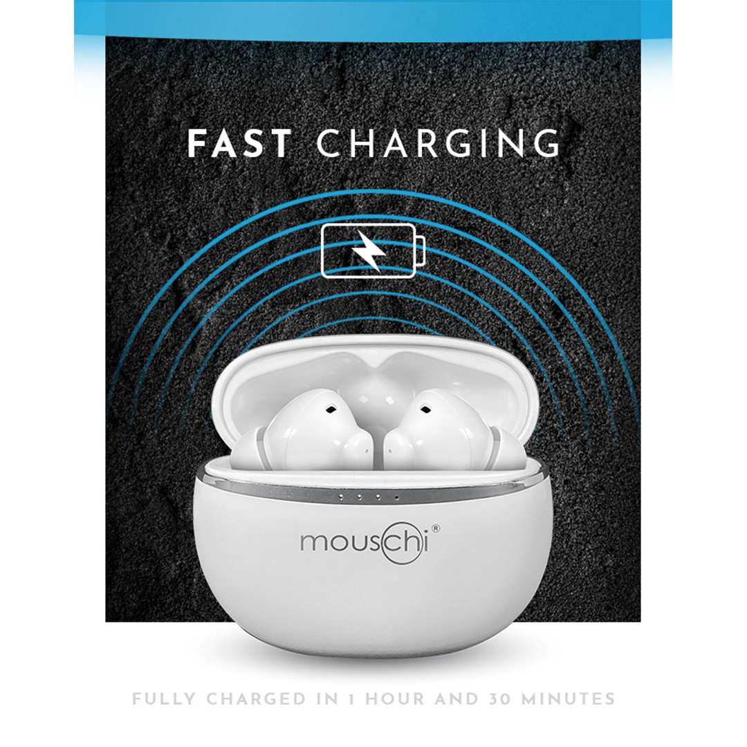 mouschi BEM base bluetooth earbuds white