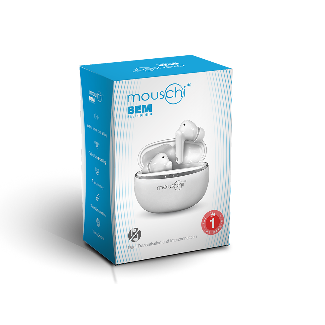 mouschi BEM base bluetooth earbuds white